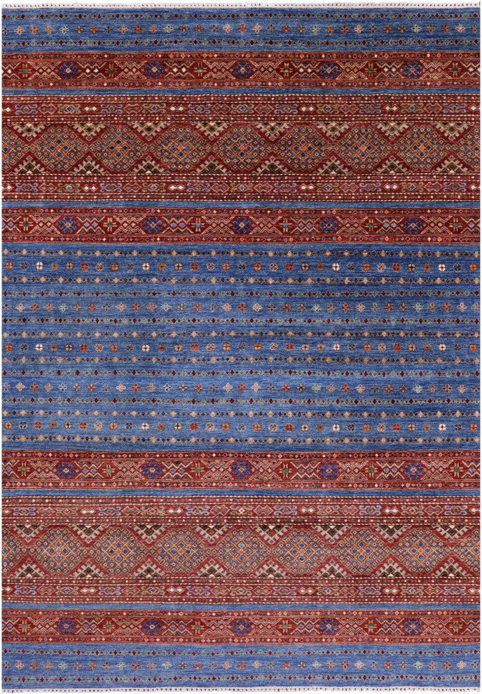 6' 7" X 10' 0" Hand Knotted Khorjin Super Kazak Wool Rug - Q12361
