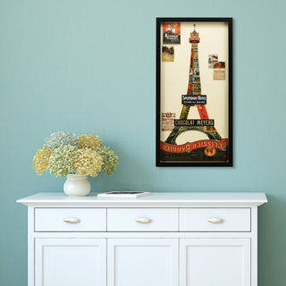 Eiffel Tower Collage Framed Graphic Wall Art Under Glass Handmade 33x17