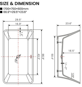 67" Acrylic Freestanding Soaking Bathtub, White/Oil Rubbed Bronze