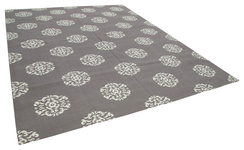 Rug N Carpet - Handmade Wool 9' 1'' x 11' 8'' Modern Design Dhurrie Kilim Rug