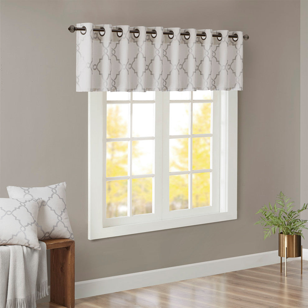 Madison Park Saratoga Fretwork Print Grommet Top Window Valance, Ivory