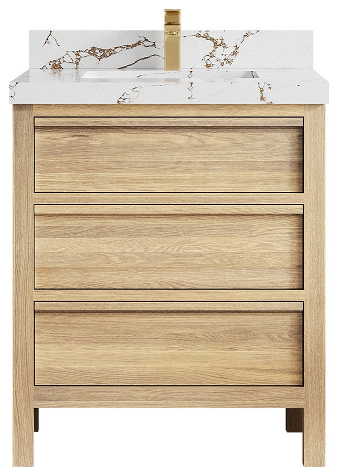Elizabeth Oak 30" Single Sink Vanity, White 2" Viola Brown