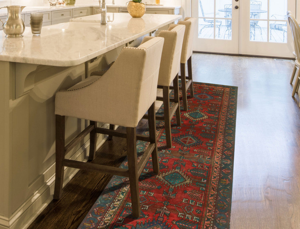 Fine Vintage Distressed Oren Red/Blue Runner, 3'2x11'10