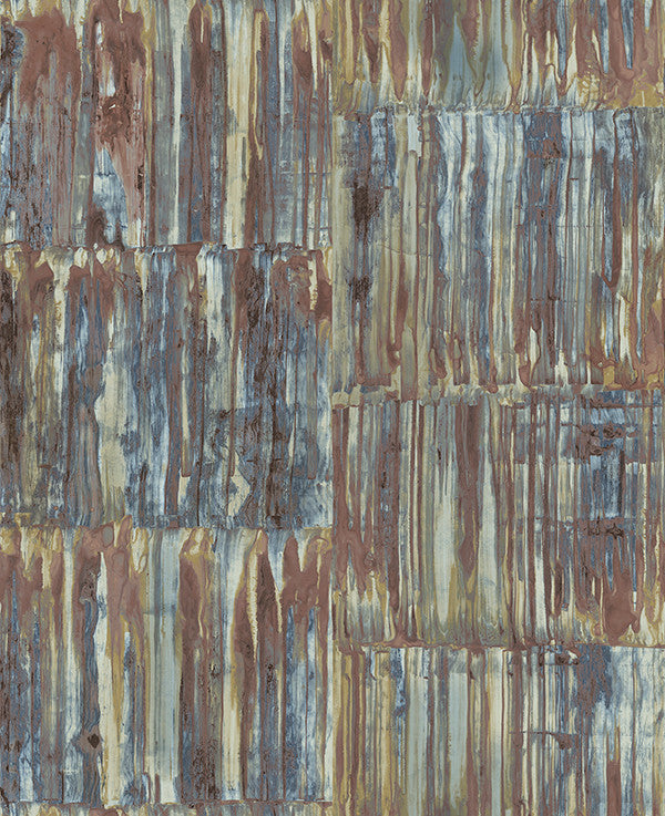 Faux Patina Panels Wallpaper, Blue, Bolt