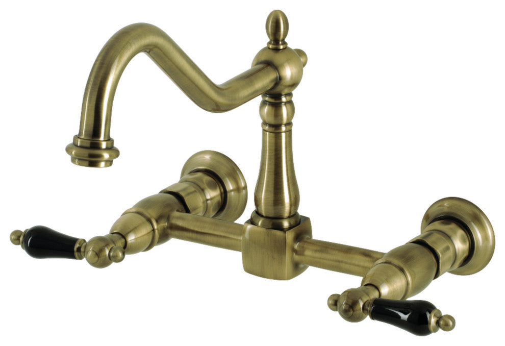 Kingston Brass KS1243PKL Duchess Wall Mount Bridge Kitchen Faucet, Antique Brass