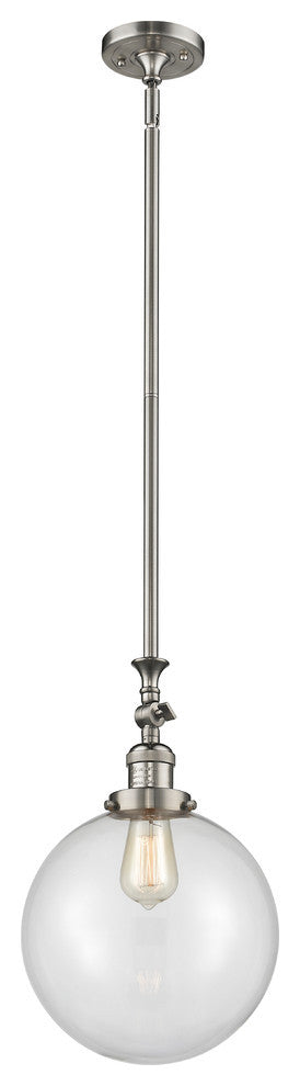 X-Large Beacon 1-Light Mini Pendant, Brushed Satin Nickel, Clear