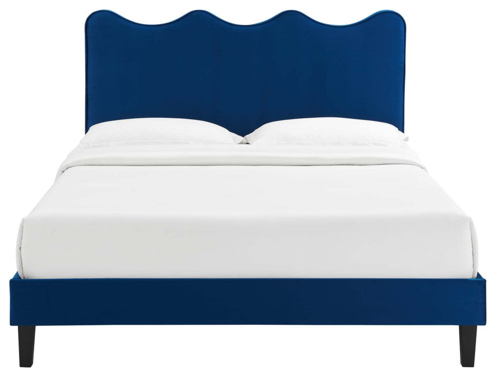 Current Performance Velvet King Platform Bed, Navy