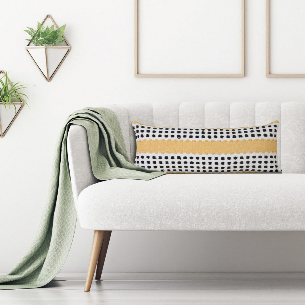 Ox Bay Handwoven Yellow/Black Stripe Organic Cotton Pillow Cover, 14"x36"