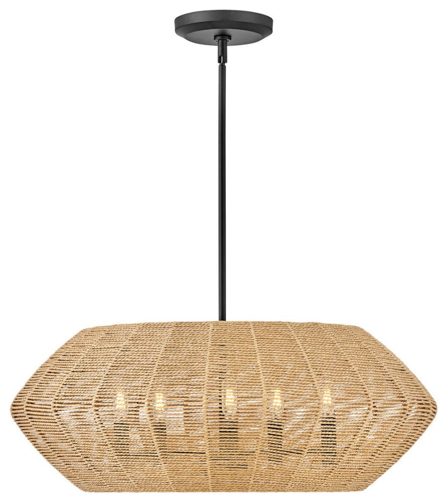 Hinkley Luca Medium Convertible Drum, Black With Camel Rattan Shade