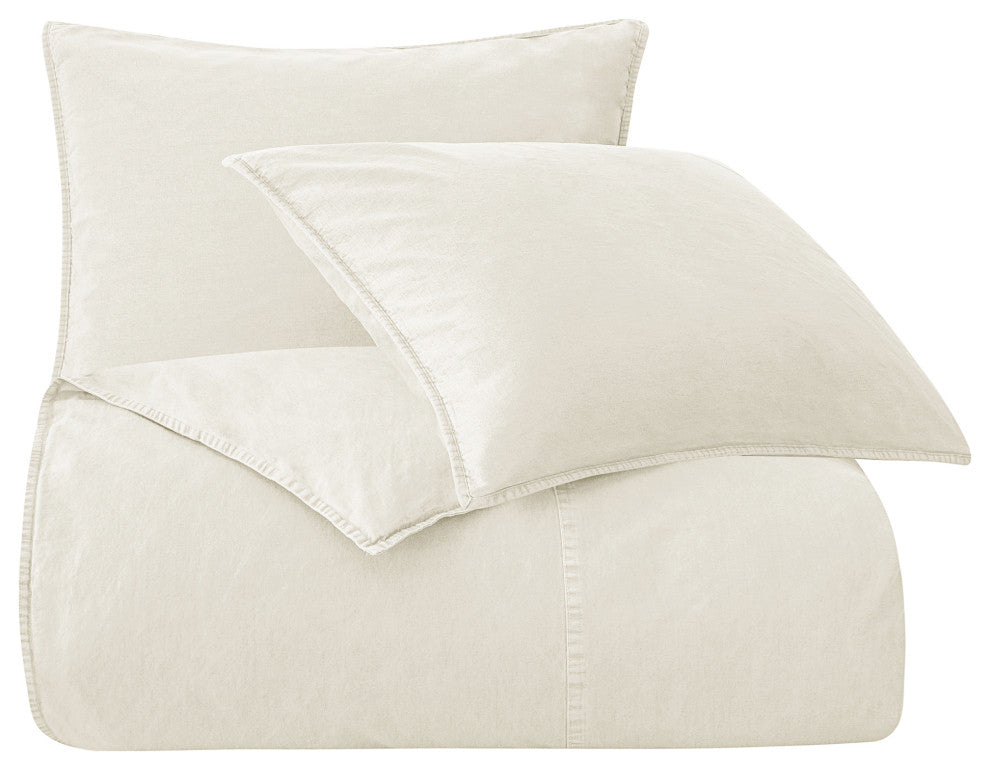 Stonewashed Cotton Canvas Duvet Cover Set, 3PC, Natural, Twin