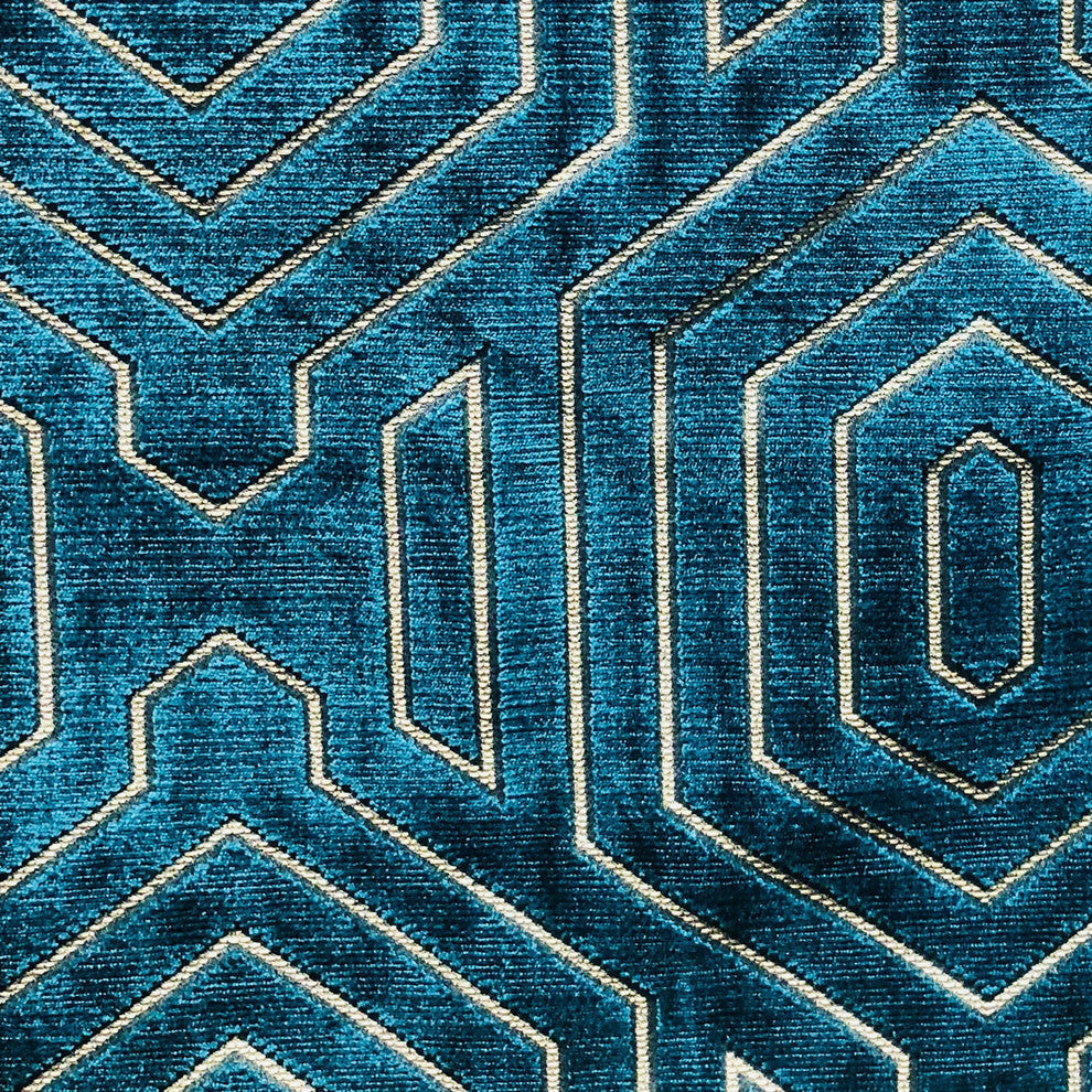 Plutus Cerulean Velvet Blue Geometric Luxury Throw Pillow, 18"x18"