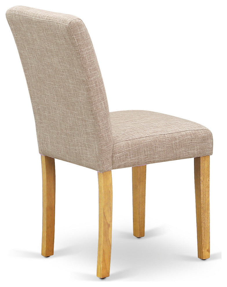 5Pc Square 36" Table And Four Parson Chair, Oak Leg And Linen Fabric Light Fawn