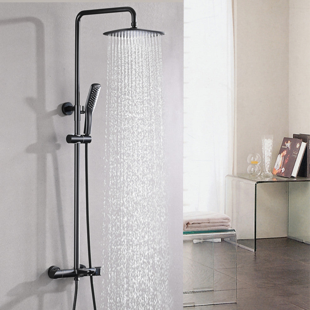 4 spray modes thermostatic wall-mounted shower faucet and bathtub faucet, Matte Black