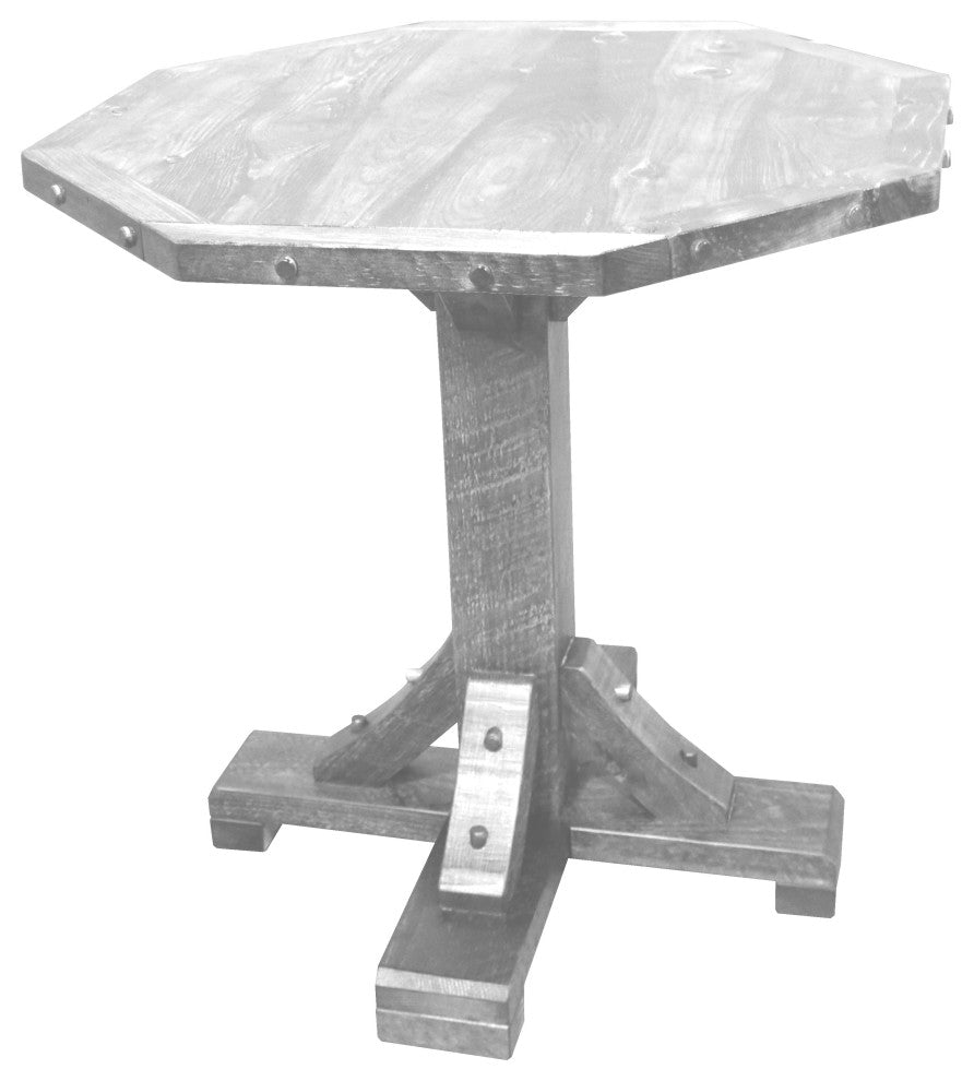Rustic Barn Wood Style Timber Peg Octagon Pub Table, Thunder White, 36 Inch, Counter Height