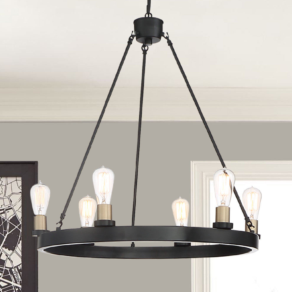 Farmhouse Vintage 6-Light Chandelier, Classic Black