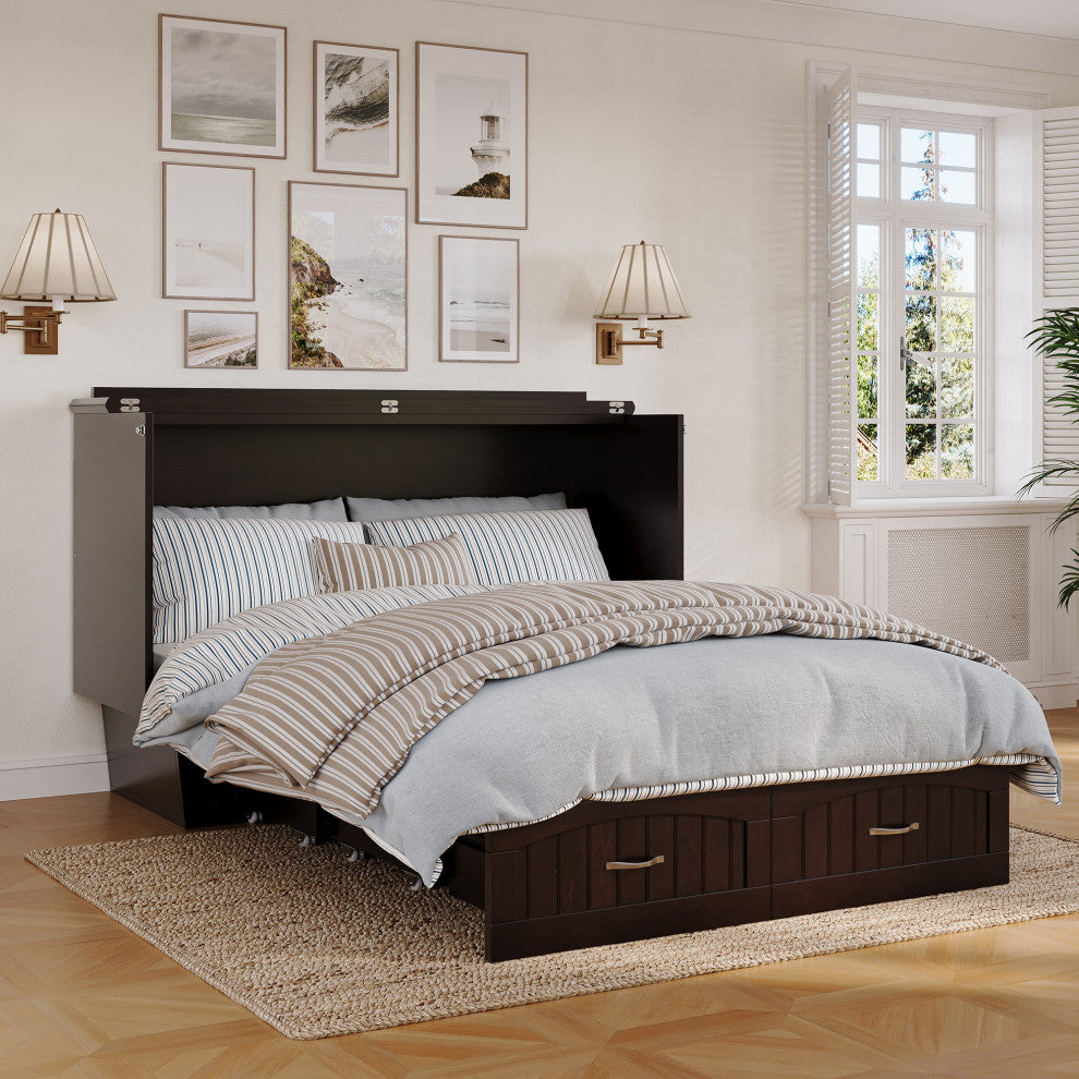 Nantucket Queen Murphy Bed Chest with Mattress and Built-in Charger in Espresso