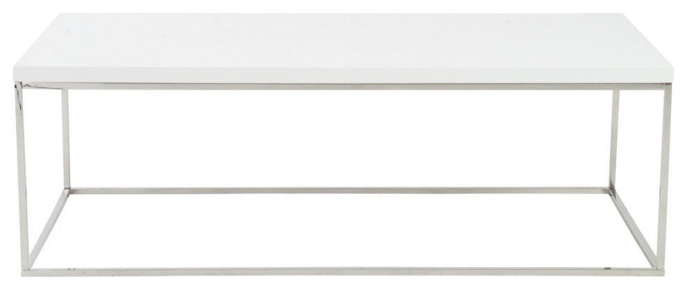 47" White And Silver Metal Coffee Table