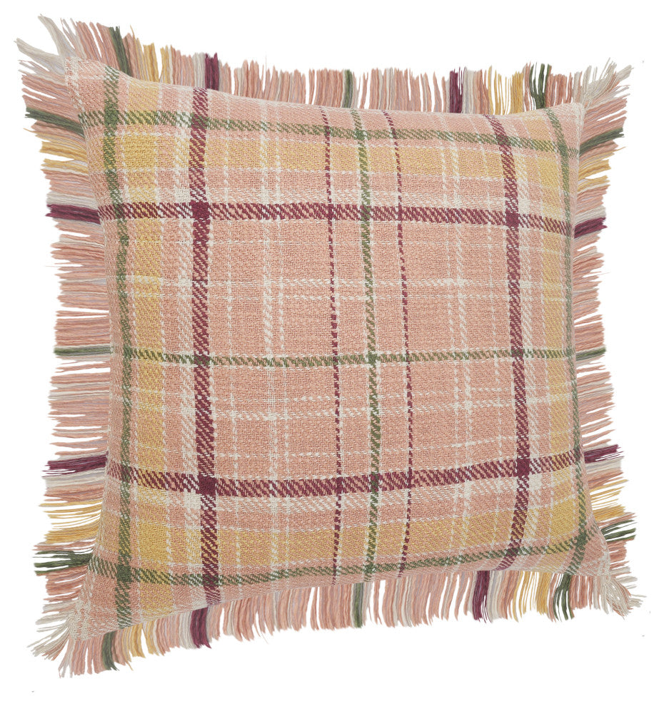 Berry Drew Plaid Throw Pillow with Fringe