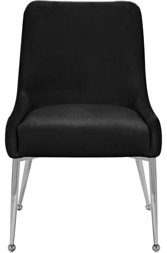 The Ace Dining Chair, Black and Chrome, Pleated Velvet, Set of 2