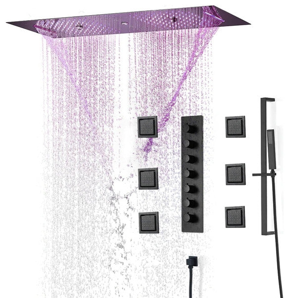 Touch Panel Controlled LED Shower System, Matte Black B - Touch Panel Light