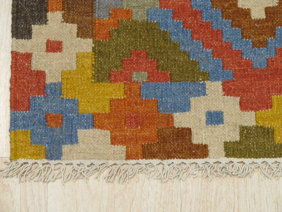 Multi-Colored Traditional Geometric Kilim Area Rug
