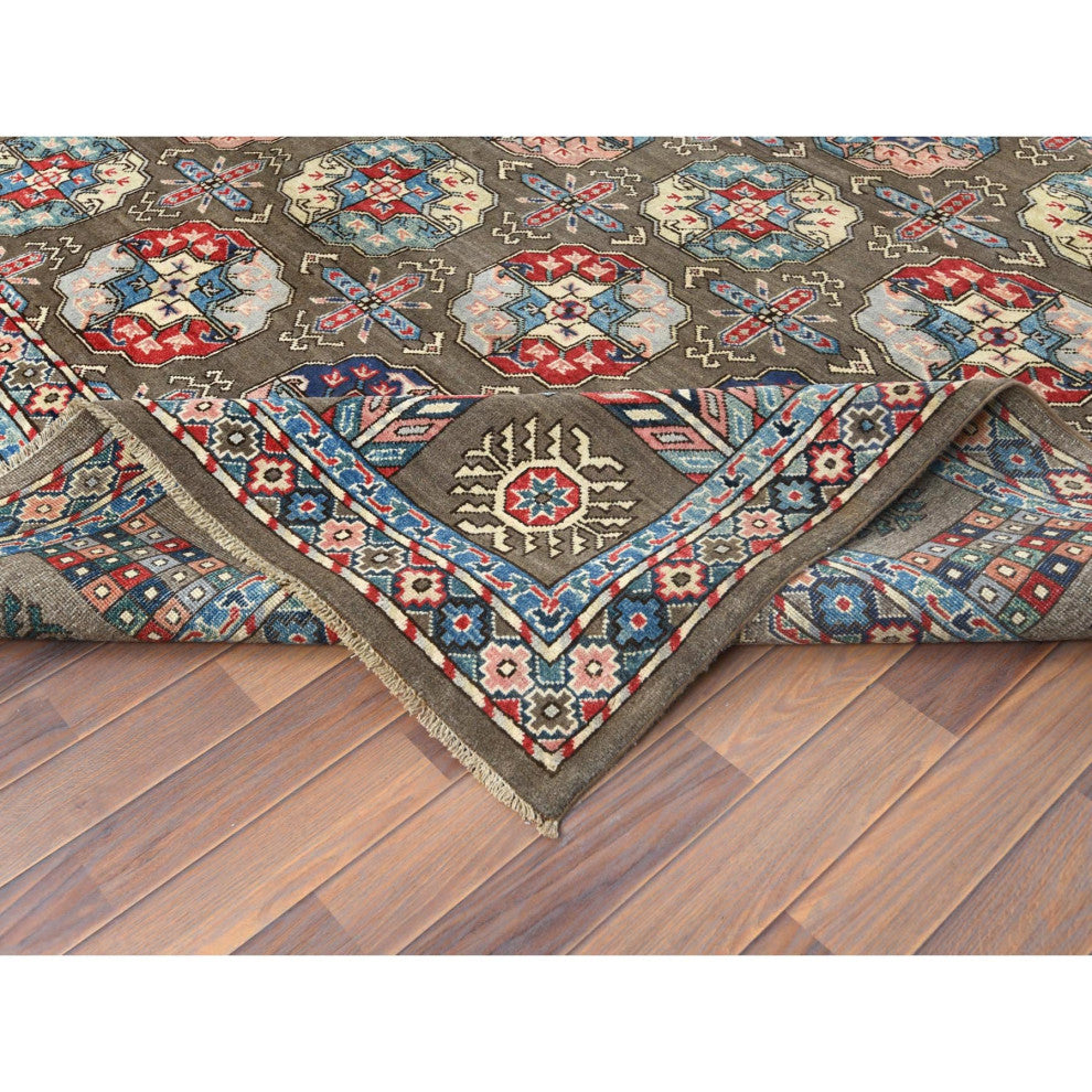 Afghan Special Kazak Shiny Wool, Hand Knotted Taupe Oriental Rug, 9'7" x 12'9"