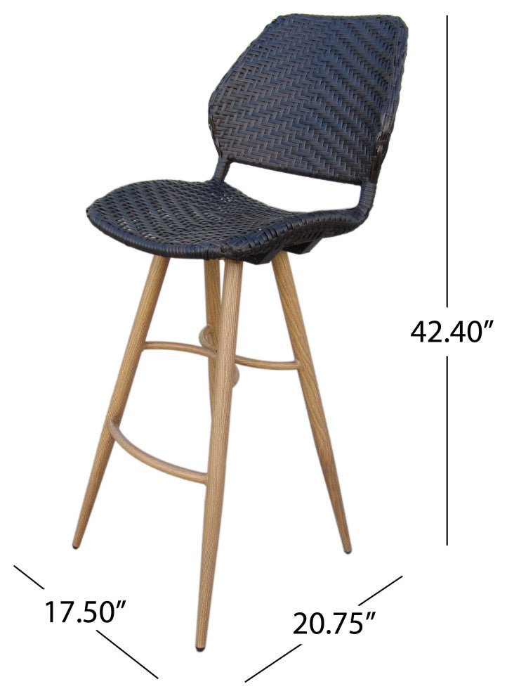 GDF Studio Amaya Outdoor Multi-brown Wicker Barstools With Wood Finish Metal Leg