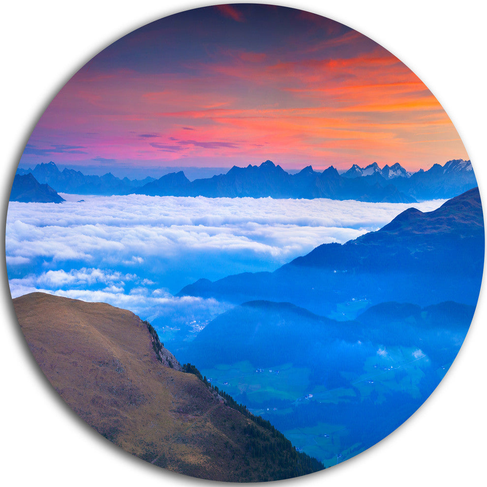 Summer Sunrise In Italian Alps, Landscape Photo Round Wall Art, 11"