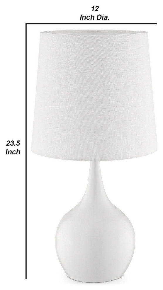 Benzara BM240905 Pot Bellied Shape Metal Table Lamp With 3 Way Switch, White