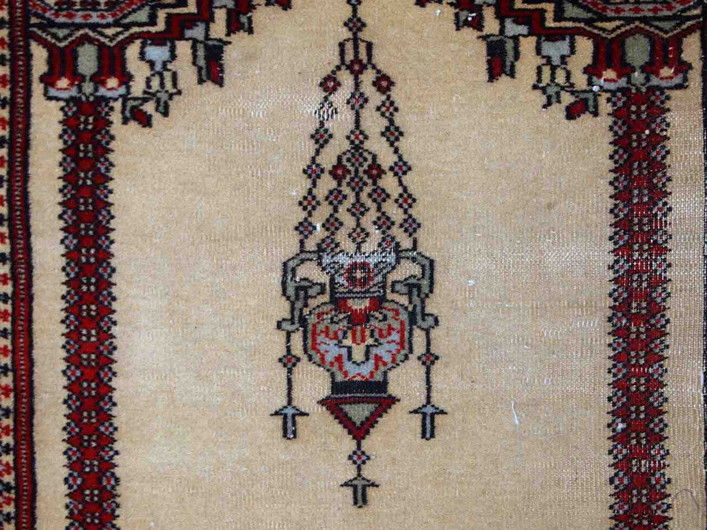 Handmade Vintage prayer Pakistani Lahore Rug, 2.5'x4.6', 77cmx140cm 1960s