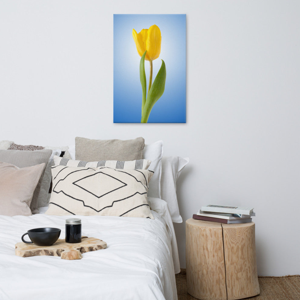 Yellow Tulip Minimal Botanical Floral Nature Photo Canvas Wall Art Print, 24" X 36"