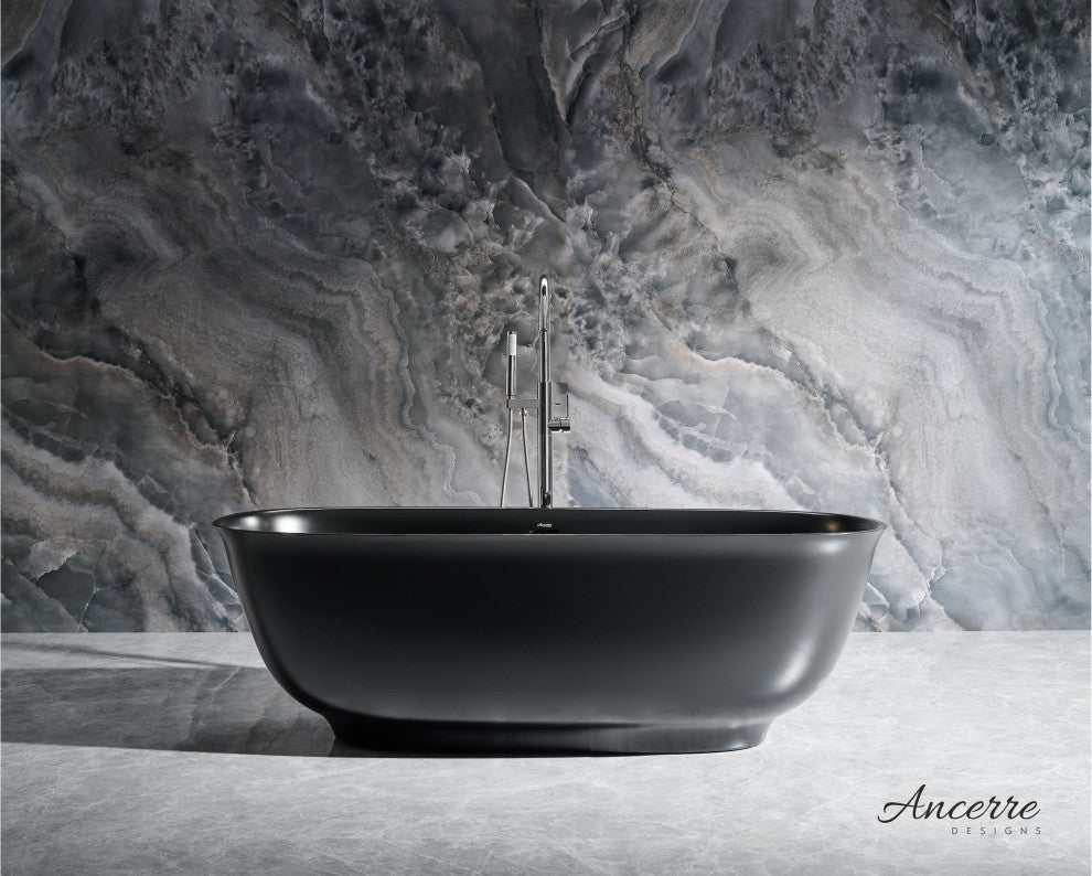 Fiore 67" Freestanding Solid Surface Bathtub, Black