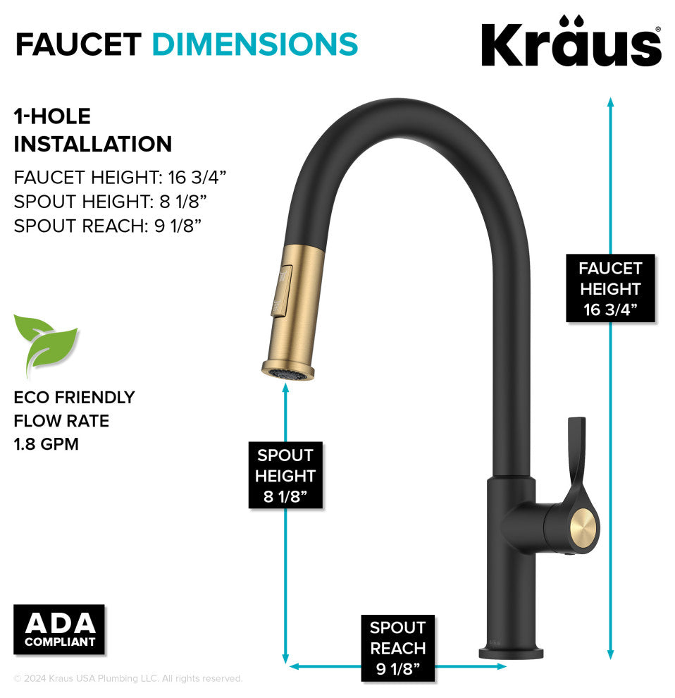 KRAUS Torak 2-Function Single Handle Pull Down Kitchen Faucet SFBBMB