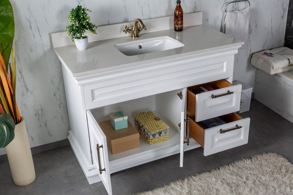 Romana Collection 48" Bathroom Vanity With Sink, Mirror, Countertop, White