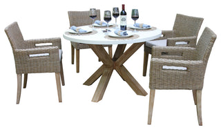 48" Ivory Composite Dining Table With 4 Wheat Wicker Chairs