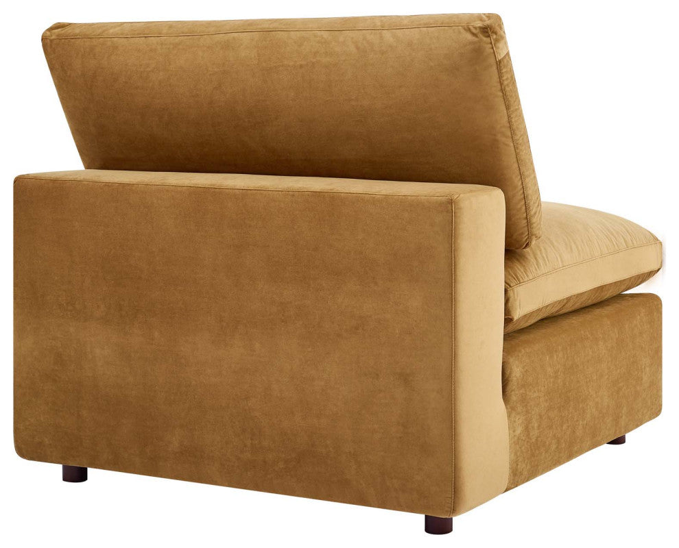 Commix Down Filled Overstuffed Performance Velvet 3-Seater Sofa Cognac
