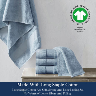Delara 4-Piece 100% Organic Cotton Plush Bath Sheets, 36"x70", Light Blue