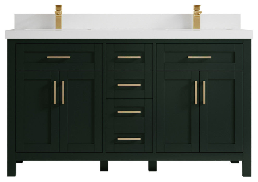 Cambridge 60 Double Bathroom Vanity in Dark Forest Green 2" White Quartz