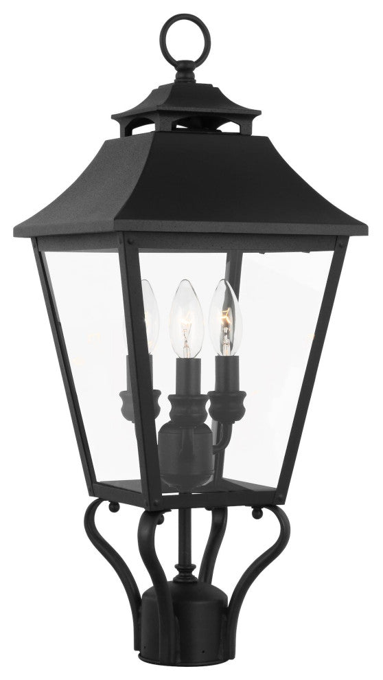 Galena 3-Light Outdoor Exterior Small Post Lantern, Textured Black