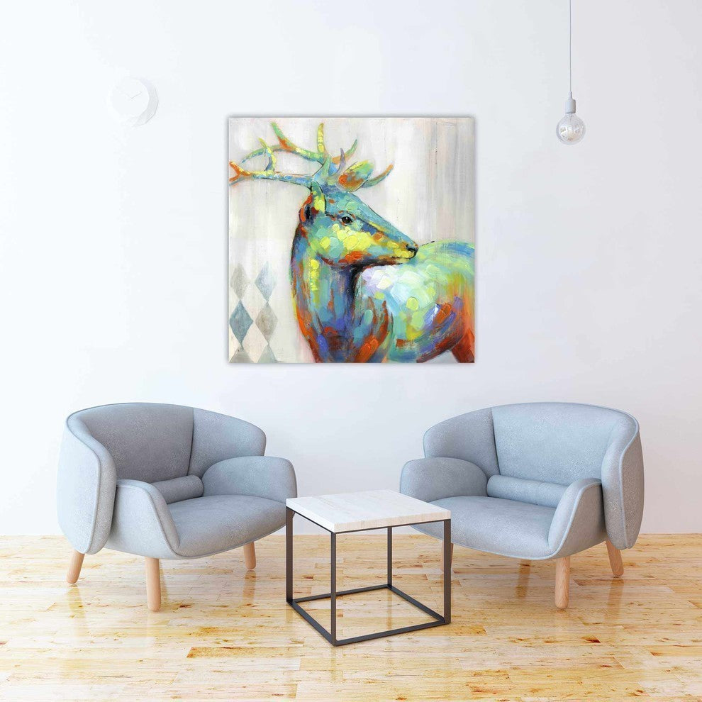 Abstract Color Spotted Deer Print On Wrapped Canvas, 36"x36"