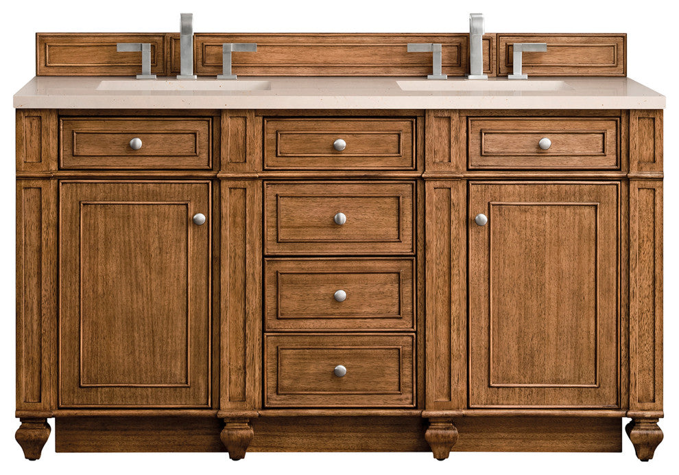 Bristol 60" Double Vanity, Saddle Brown, Eternal Marfil Quartz Top