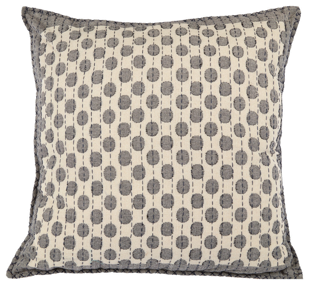 Artisan Hand Loomed Cotton Square Pillow, Dots in Gray, 24"