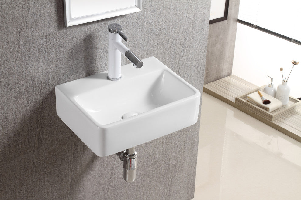 ELANTI EC1808 Porcelain Rectangular Basin Wall-Mounted Sink, White