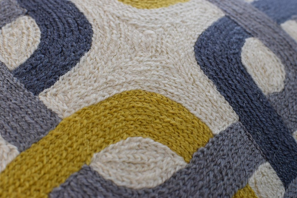 Gotcha Geometric Suzani Ivory Gray Gold Pillow Cover Handembroidered Wool 20x20"