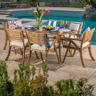 GDF Studio Baia 7-Piece Acacia Wood Outdoor Dining Set
