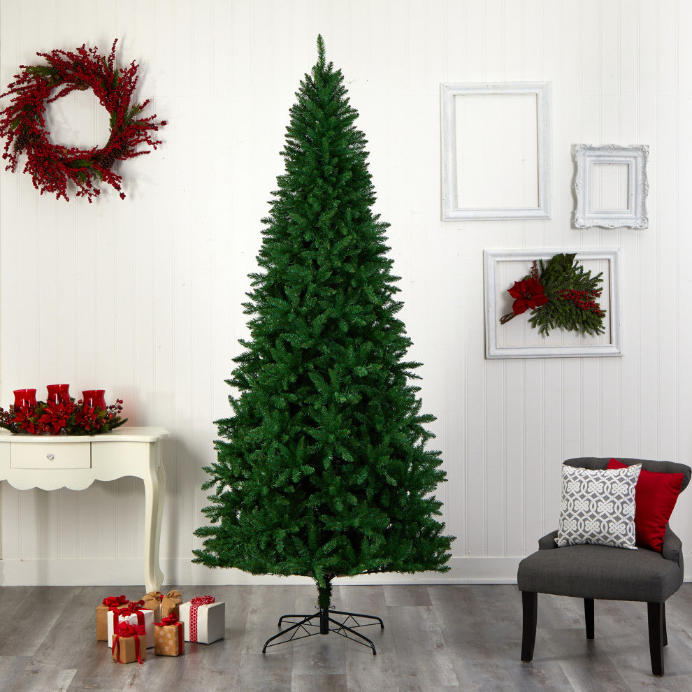 9' Green Valley Fir Faux Xmas Tree W/ 800 Clear Lights & 2093 Bendable Branches