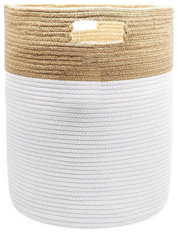 19" White and Natural Jute Woven Rope Basket