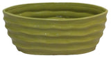 Glazed Lime Green Contemporary Long Oval Pot With Wave Design