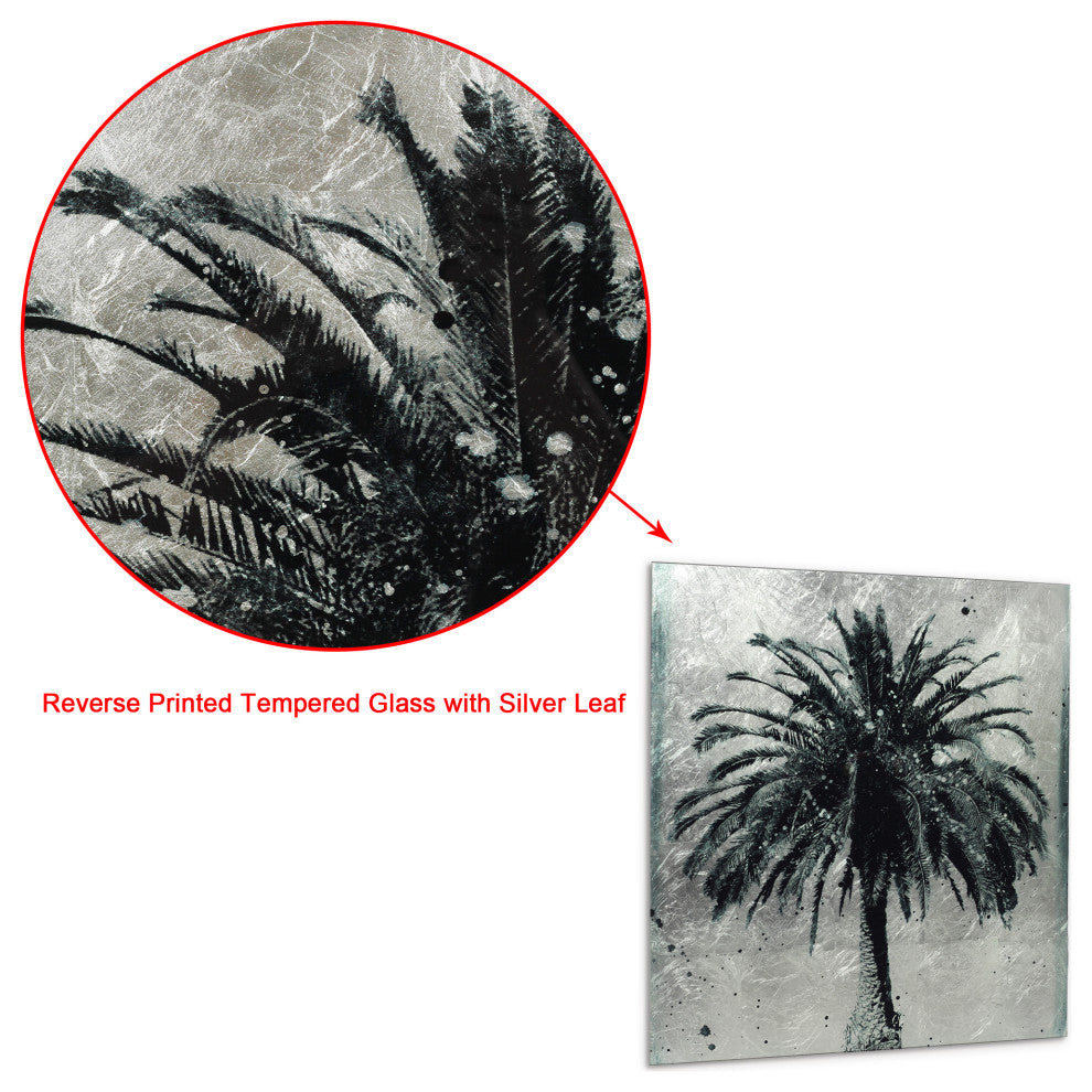 Palm Tree Diptych Wall Art Reverse Print Tempered Glass Wall Art and Silver Leaf