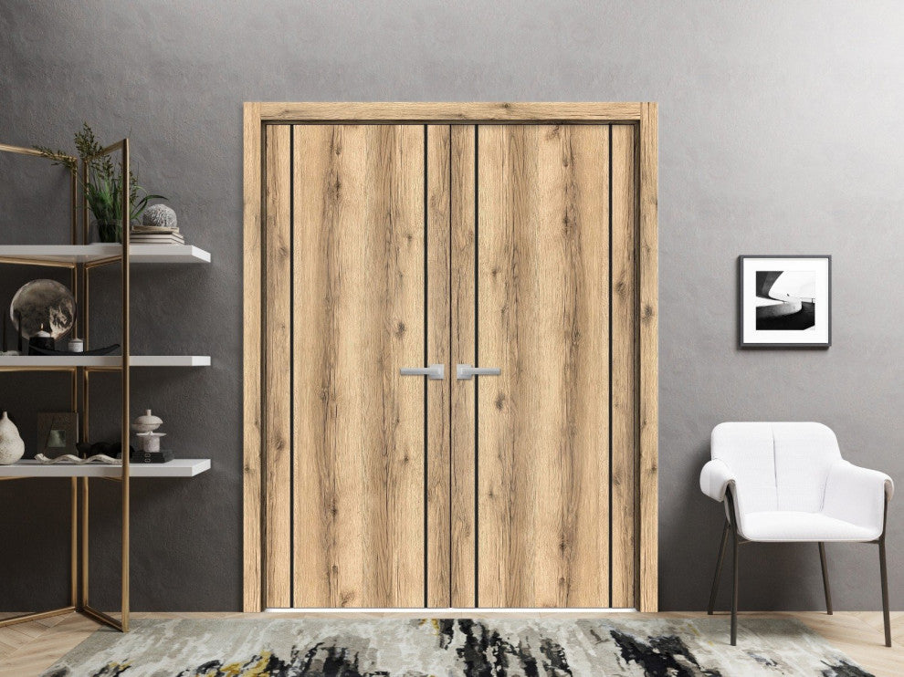 Solid French Double Doors 48 x 96 | Planum 0017 Oak with